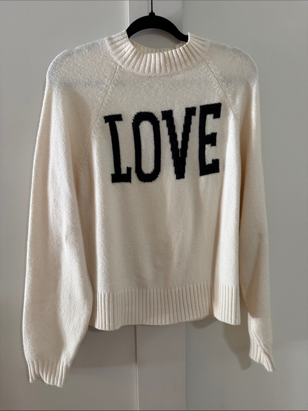 Old Navy Cream Crewneck Sweater with Black "LOVE" Graphic